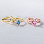 Personalized Birthstone Set of Two Rings Drop Stone Family Rings