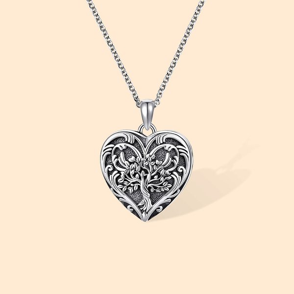 Collier Personnalisé avec Photo et Texte Arbre de Vie Gravé sur Médaillon en Forme de Cœur Cadeau pour Femme
