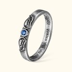 Personalized Vintage Engraved Angel Wings Ring with Birthstone Memorial Gift for Her