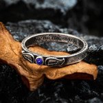 Personalized Vintage Engraved Angel Wings Ring with Birthstone Memorial Gift for Her