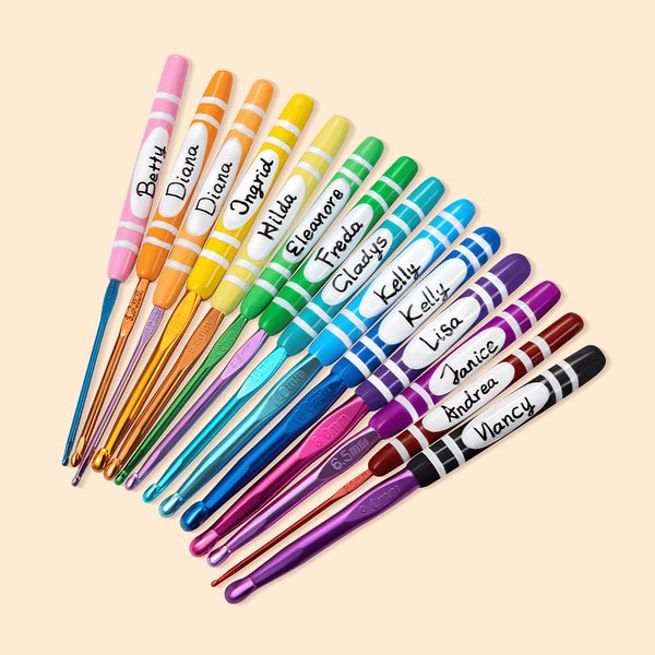 Personalized Rainbow Handmade Crochet Hook with Name Ergonomic Design Birthday Gift for Crochet Lovers