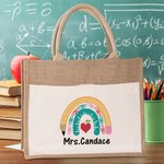 Personalized Teacher Jute Tote Bag  with Name for Teacher Appreciation Gift