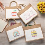 Personalized Teacher Jute Tote Bag  with Name for Teacher Appreciation Gift