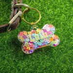 Personnalisé Flowers Love Heart Pet Tag Dog Tag Cat Tag Resin Iridescent Sequins Pet ID