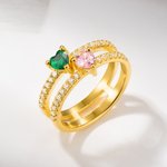 Bague avec Pierres de Naissance Personnalisées Design de Double Cœur Cadeau Anniversaire Fête des Mères pour Femme