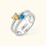 Bague avec Pierres de Naissance Personnalisées Design de Double Cœur Cadeau Anniversaire Fête des Mères pour Femme