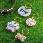Personnalisé Flowers Love Heart Pet Tag Dog Tag Cat Tag Resin Iridescent Sequins Pet ID