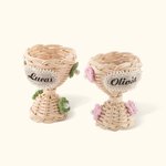 Coquetier d'Œuf en Rotin Personnalisé avec Nom Porte-Œuf Tressé Cadeau de Pâques pour Famille