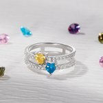 Bague avec Pierres de Naissance Personnalisées Design de Double Cœur Cadeau Anniversaire Fête des Mères pour Femme