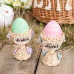 Coquetier d'Œuf en Rotin Personnalisé avec Nom Porte-Œuf Tressé Cadeau de Pâques pour Famille