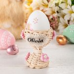Coquetier d'Œuf en Rotin Personnalisé avec Nom Porte-Œuf Tressé Cadeau de Pâques pour Famille