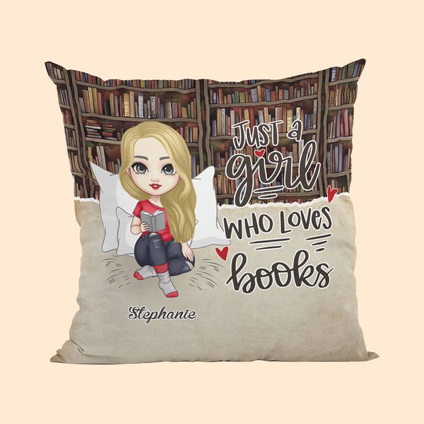 Funda de cojín personalizada para chica vintage lectora Just a Girl Who Loves Books Funda de cojín para decorar el hogar para lectores Bookworm Gift