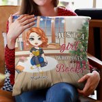 Funda de cojín personalizada para chica vintage lectora Just a Girl Who Loves Books Funda de cojín para decorar el hogar para lectores Bookworm Gift