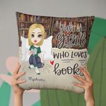 Funda de cojín personalizada para chica vintage lectora Just a Girl Who Loves Books Funda de cojín para decorar el hogar para lectores Bookworm Gift