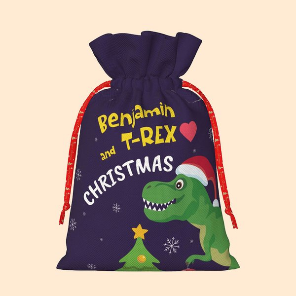 Personalized Christmas Construction Vehicle Dinosaur Fantasy Unicorn Design Drawstring Gift Bag