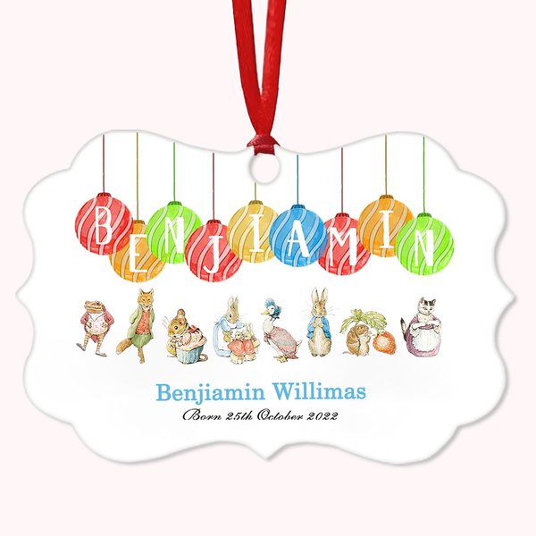 Personalizzato Peter Rabbit ornamento in ceramica palloncino nome nuovo bambino nascita Keepsake regalo per battesimo battesimo famiglia Pasqua Natale