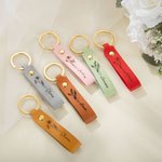 Personalised Birth Flower PU Leather Keychain with Engraved Name Wedding Party Birthday Gift for Her