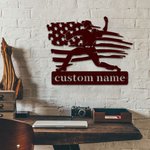 Personalized Baseball Player with American Flag Metal Wall Art Home Decor