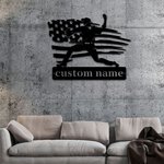 Personalized Baseball Player with American Flag Metal Wall Art Home Decor