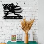 Personalized Baseball Player with American Flag Metal Wall Art Home Decor
