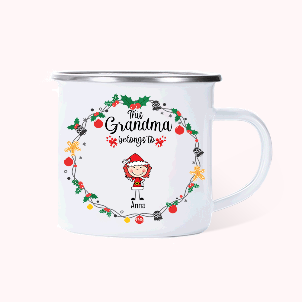 Mug Émaillé Personnalisé avec Nom et Caractère Cette Grand-Mère Appartient à Mug Émaillé Cadeau de Noël pour Grand-Mère les Petits