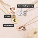 Collier de Projection Personnalisé avec Photo et Fleur de Naissance Je T'aime en 100 Langues Cadeau d'Anniversaire pour Femme