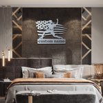 Personalized Baseball Player with American Flag Metal Wall Art Home Decor