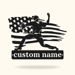 Personalized Baseball Player with American Flag Metal Wall Art Home Decor