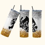 Personalised Megaphone and Pom Poms Tumbler with Glitter Gift for Cheerleader