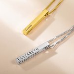 Collier Gravure Personnalisé sur 4 faces de Pendentif de Barre pour Femme Cadeau Anniversaire St-Valentin