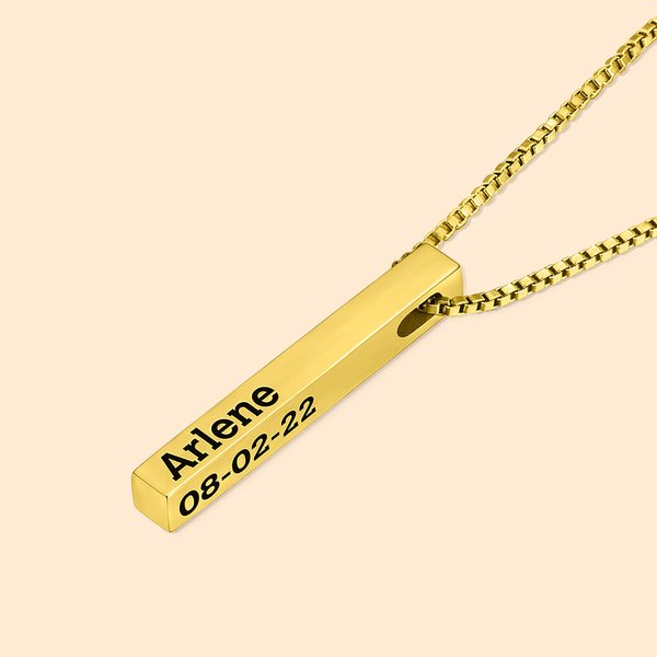 Collier Gravure Personnalisé sur 4 faces de Pendentif de Barre pour Femme Cadeau Anniversaire St-Valentin
