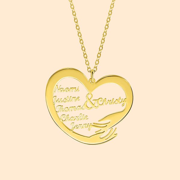 Collier Bras en Cœur Personnalisé avec 1-6 Prénoms Cadeau de Fête des Mères pour Maman Grand-Mère
