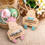 Personalisierter Hasen-Anhänger Kaninchen Geld-Halter Etikett mit Namen Gravur Geschenk für Kinder zu Ostern