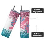 Personalised Megaphone and Pom Poms Tumbler with Glitter Gift for Cheerleader