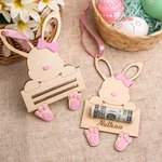 Personalisierter Hasen-Anhänger Kaninchen Geld-Halter Etikett mit Namen Gravur Geschenk für Kinder zu Ostern