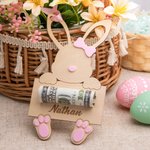 Personalisierter Hasen-Anhänger Kaninchen Geld-Halter Etikett mit Namen Gravur Geschenk für Kinder zu Ostern