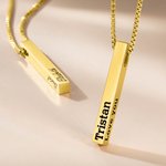 Collier Gravure Personnalisé sur 4 faces de Pendentif de Barre pour Femme Cadeau Anniversaire St-Valentin