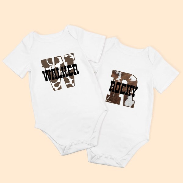 Personalizzato Cowhide Cowboy e Cowgirl Baby Onesie con nome per il ritorno a casa Outfit Neonato Baby Shower Gift
