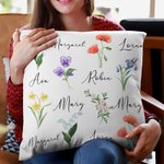 Personalised Bouquet Birth Flowers Throw Pillow Cover with Family Member Name Christmas Birthday Mother's Day Gift