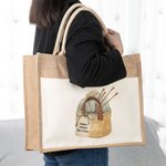 Sac en Jute Personnalisé avec Texte sur Motif de Sac Pelote Sac Rangement de Grande Capacité Cadeau pour Grand-Mère Amoureuse de Tricot