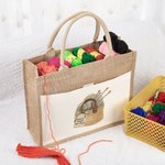 Sac en Jute Personnalisé avec Texte sur Motif de Sac Pelote Sac Rangement de Grande Capacité Cadeau pour Grand-Mère Amoureuse de Tricot