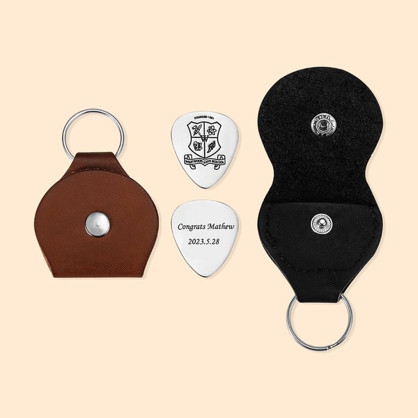 Plectre de guitare pour badge d'école personnalisé avec étui en cuir