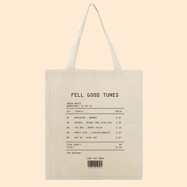 Sac fourre-tout réutilisable en toile avec reçu de chanson d'amour personnalisé