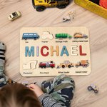 Casse-tête de véhicules d'ingénierie personnalisé avec nom Cadeau Montessori pour enfants