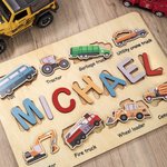 Casse-tête de véhicules d'ingénierie personnalisé avec nom Cadeau Montessori pour enfants
