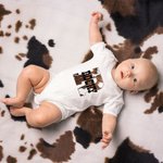 Personalised Cowhide Cowboy and Cowgirl Baby Onesie with Name for Coming Home Outfit Newborn Baby Shower Gift