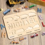 Casse-tête de véhicules d'ingénierie personnalisé avec nom Cadeau Montessori pour enfants