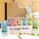 Personalized Easter 1-10 Bow Tie Bunnies Wooden Block Set Colourful Naughty Bunny Home Decoration Easter Holiday Gift for Family
