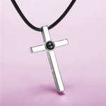Collier Projection Personnalisée avec Photo Entourée de I Love You en 100 Langues Collier de Croix pour Couple