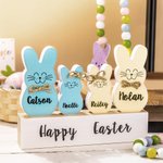 Personalized Easter 1-10 Bow Tie Bunnies Wooden Block Set Colourful Naughty Bunny Home Decoration Easter Holiday Gift for Family